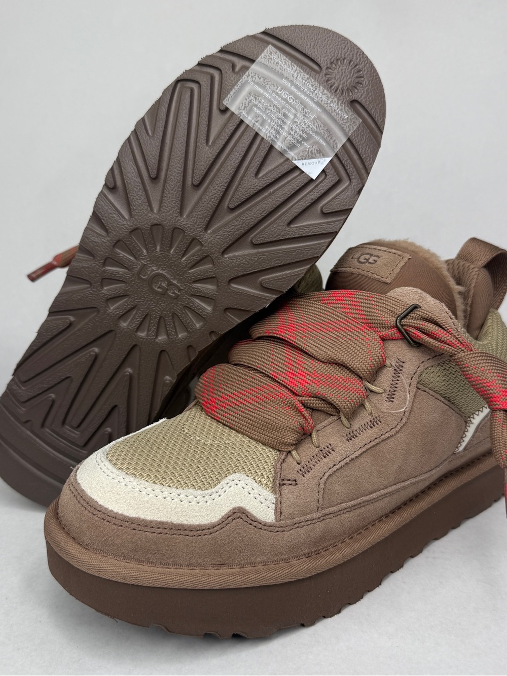 NEW UGG Lowmel Suede & Shearling Fur Sneakers 1144032- Rocky Oak/Mauve